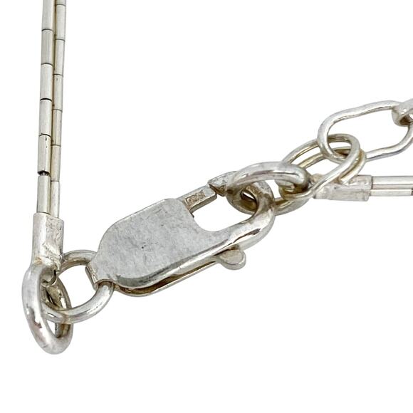 Multicolor Cat's Eye Station Necklace | Sterling Silver 925 | 15.5"-18" - Picture 4 of 5